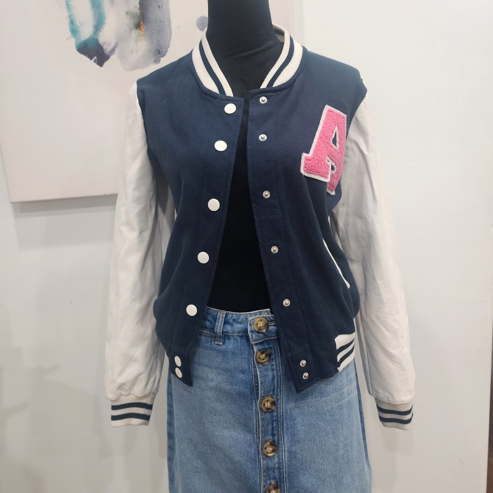 [ reflex] Juniors size Medium, cutest letterman jacket w/ pink "A"